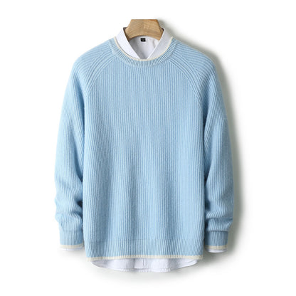 Round-Neck Color-Block Casual Sweater