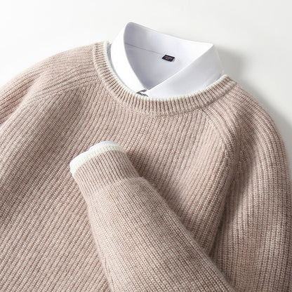 Round-Neck Color-Block Casual Sweater