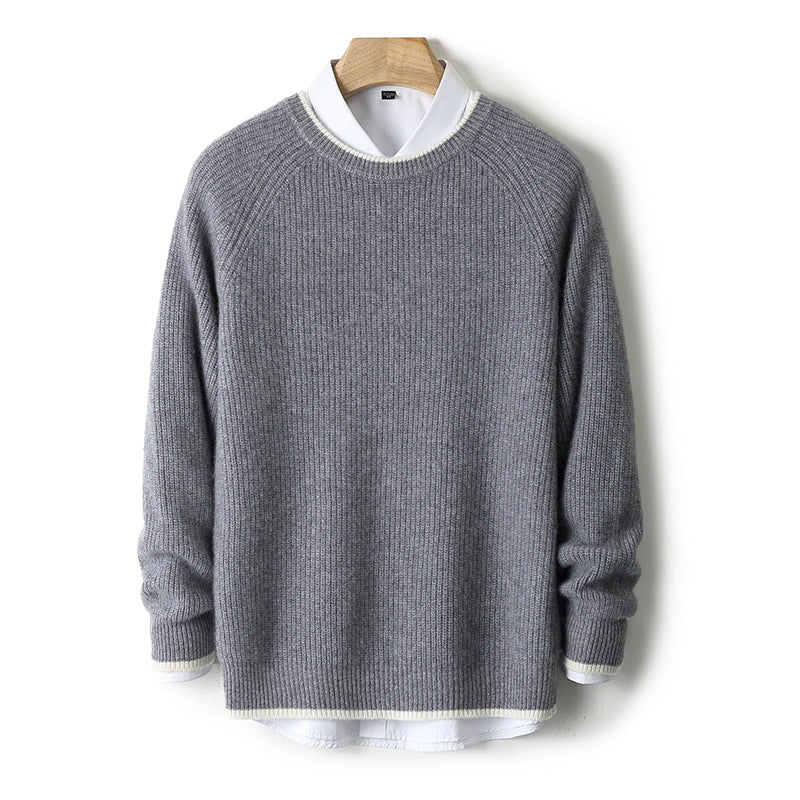 Round-Neck Color-Block Casual Sweater