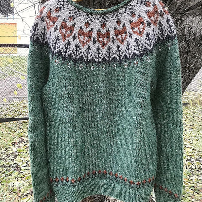 Round-neck color-blocked pullover knitted sweater