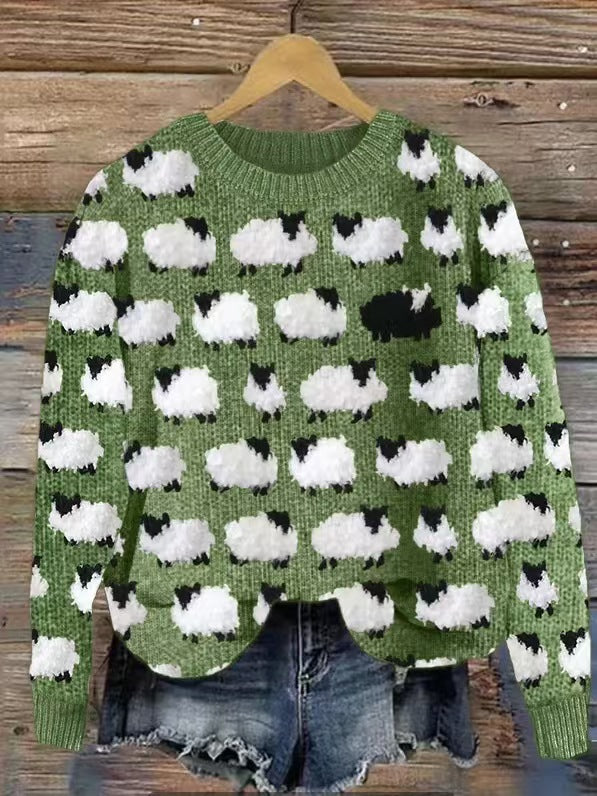Round-neck color-blocked pullover knitted sweater