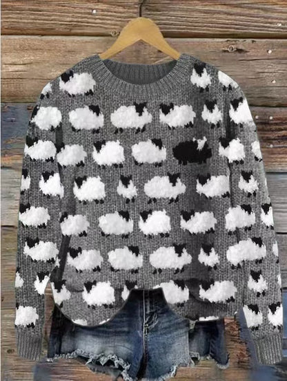 Round-neck color-blocked pullover knitted sweater