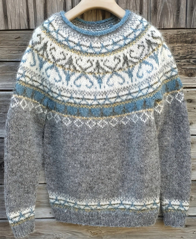 Round-neck color-blocked pullover knitted sweater
