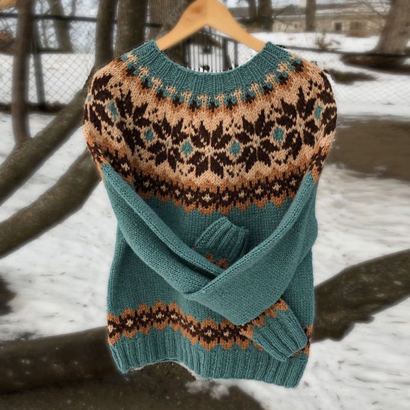 Round-neck color-blocked sweater