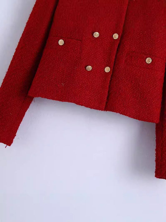 Round-neck double-breasted suit jacket