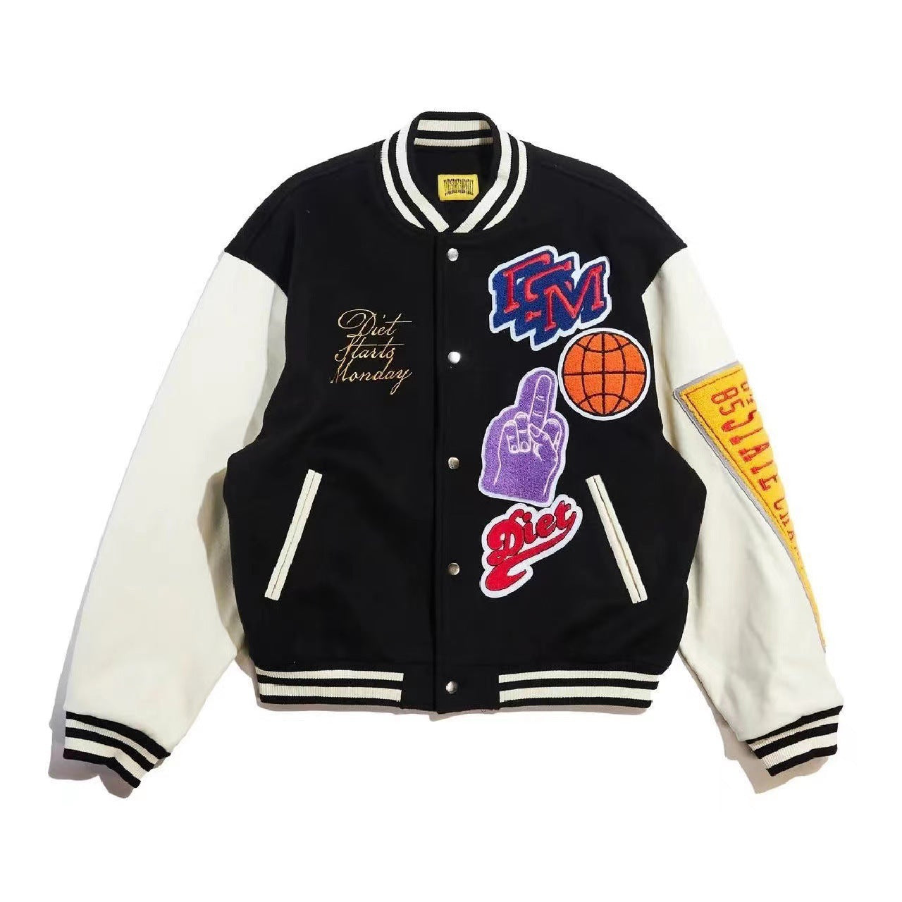 Round-neck embroidered loose baseball shirt