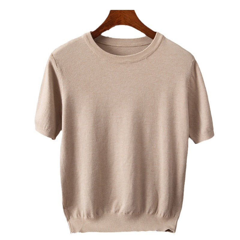 Round-neck half-sleeve knit sweater