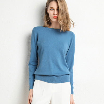 Round neck knit sweater for women, inner layer base layer