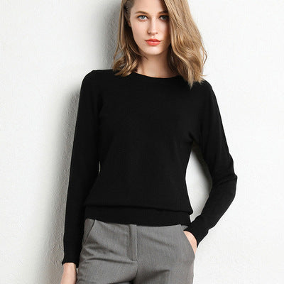 Round neck knit sweater for women, inner layer base layer
