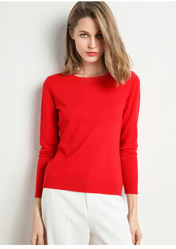 Round neck knit sweater for women, inner layer base layer