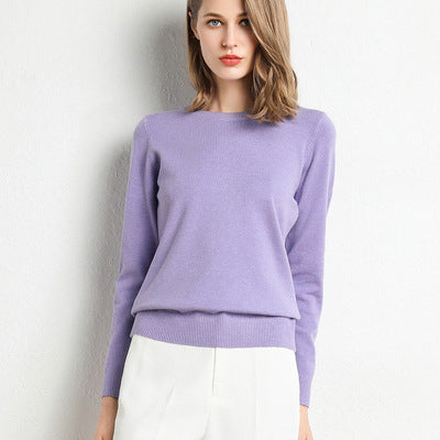 Round neck knit sweater for women, inner layer base layer