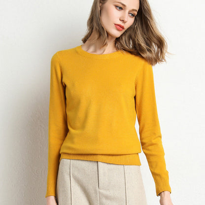 Round neck knit sweater for women, inner layer base layer