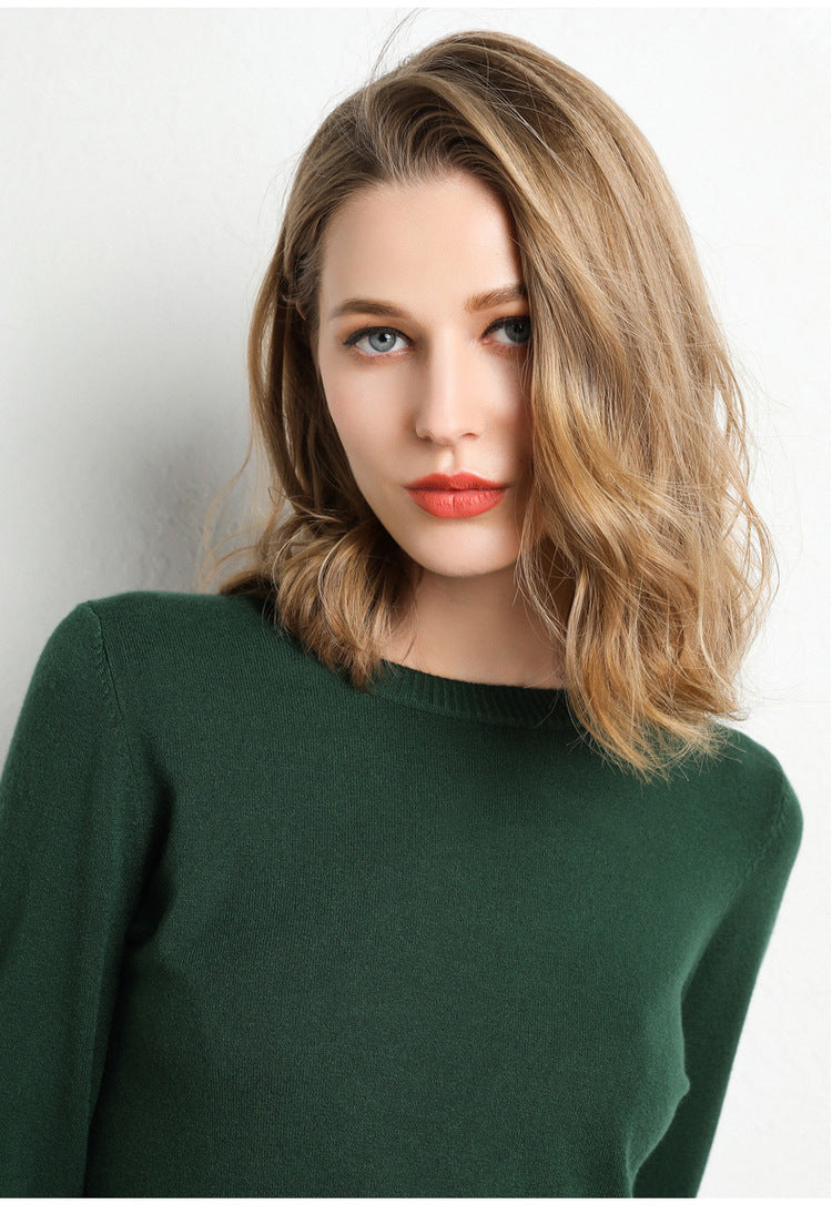 Round neck knit sweater for women, inner layer base layer
