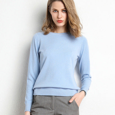 Round neck knit sweater for women, inner layer base layer