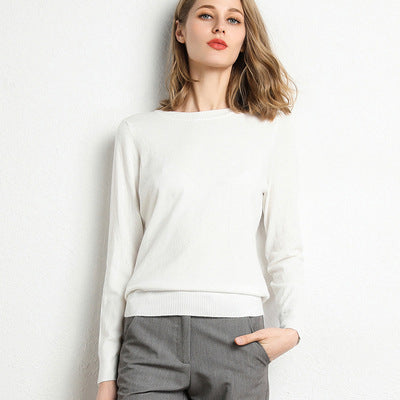 Round neck knit sweater for women, inner layer base layer