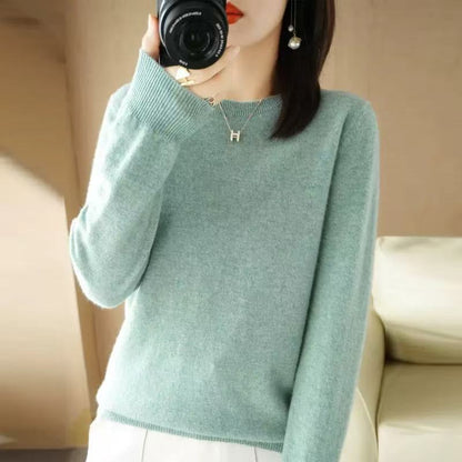 Round neck knit sweater for women, inner layer base layer