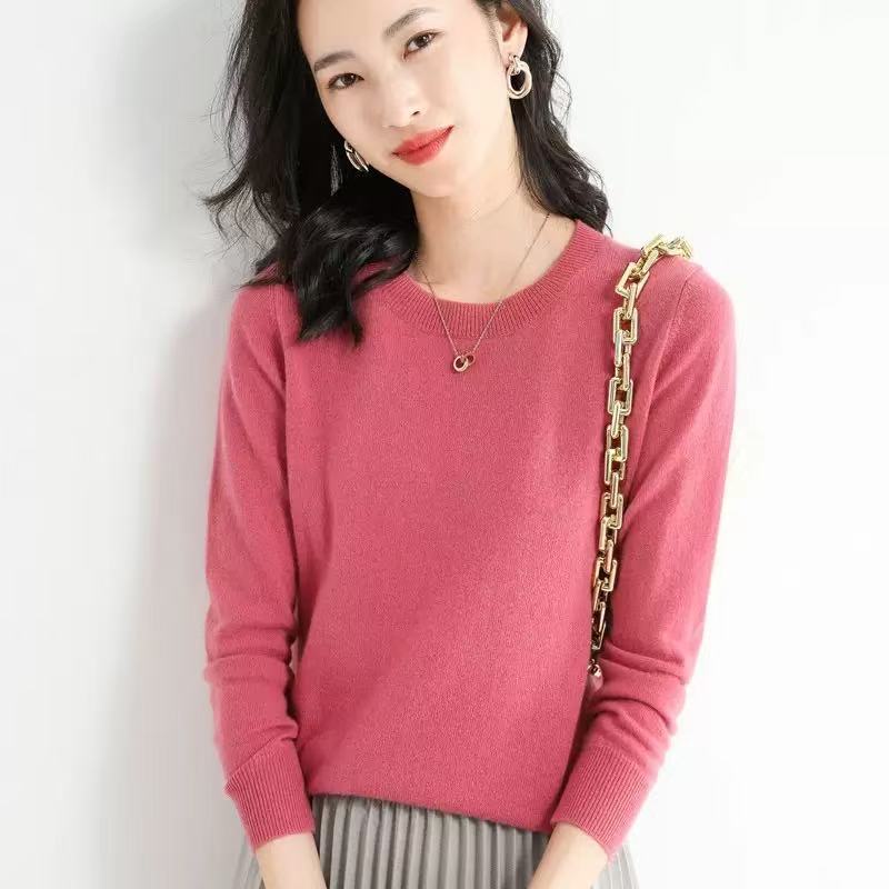 Round neck knit sweater for women, inner layer base layer