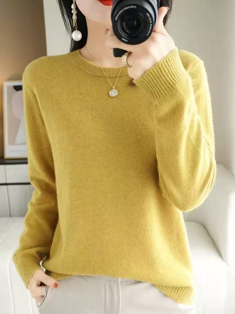 Round neck knit sweater for women, inner layer base layer