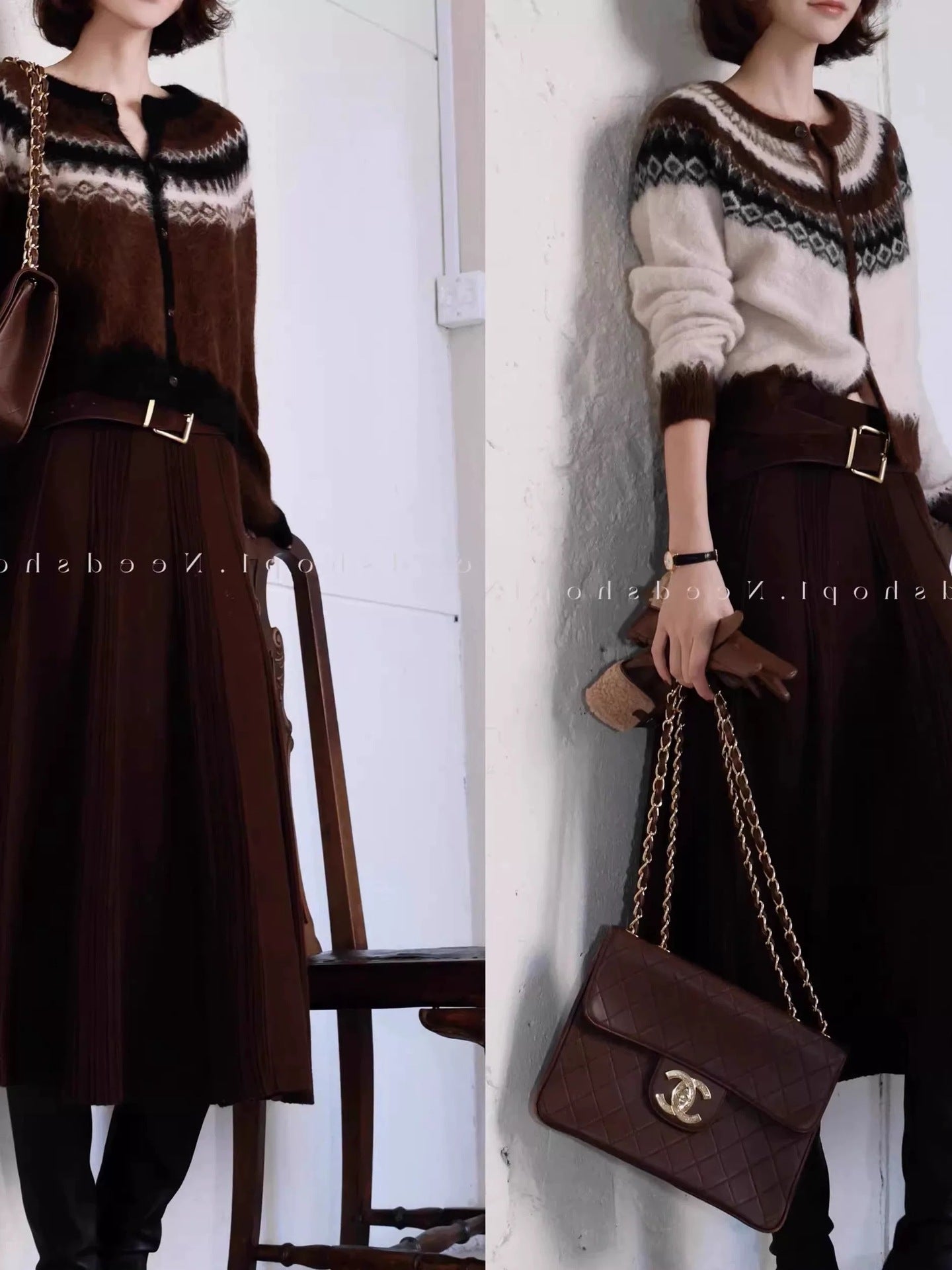 Round-neck knitted cardigan