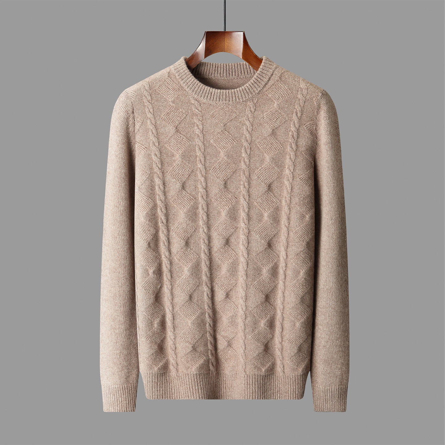 Round-neck knitted wool sweater