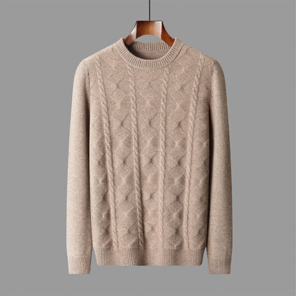 Round-neck knitted wool sweater
