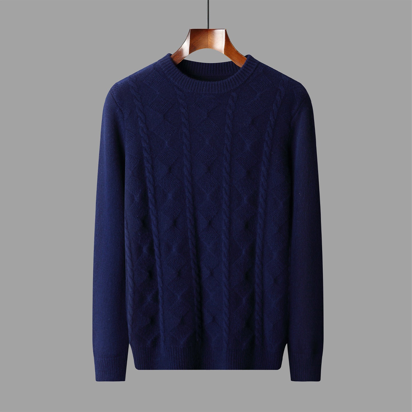 Round-neck knitted wool sweater