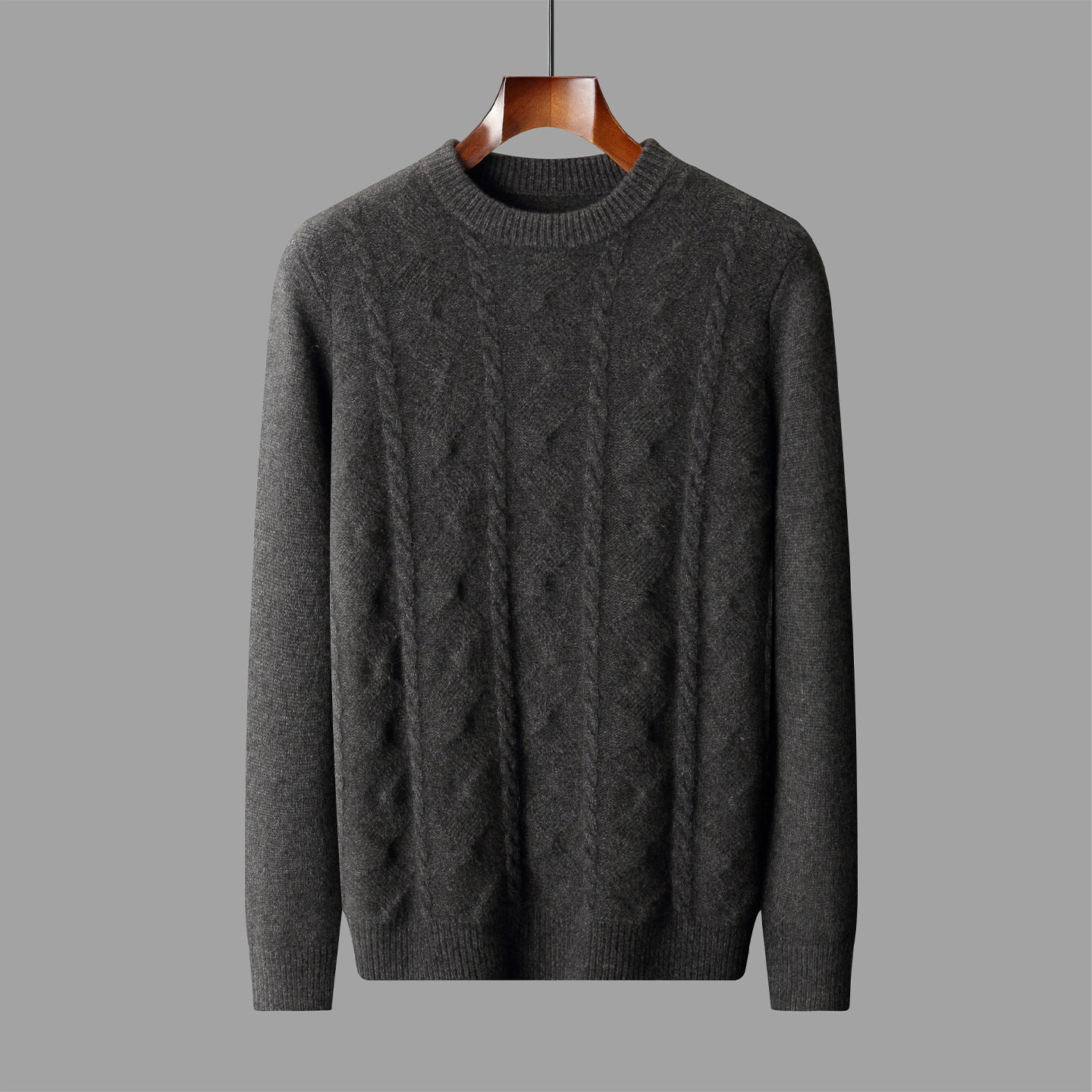 Round-neck knitted wool sweater