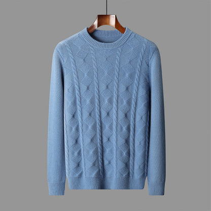 Round-neck knitted wool sweater