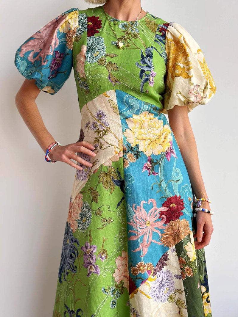 Round neck linen dress