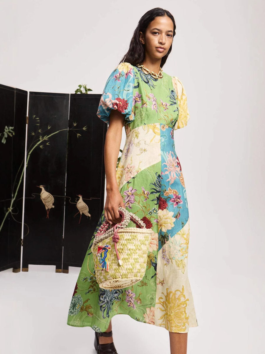 Round neck linen dress