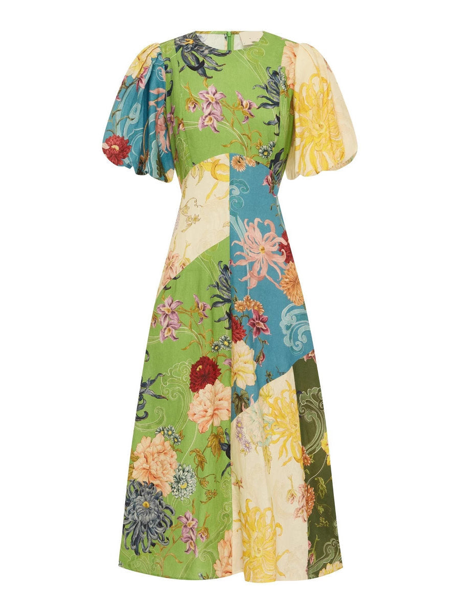 Round neck linen dress