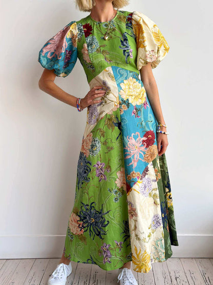 Round neck linen dress