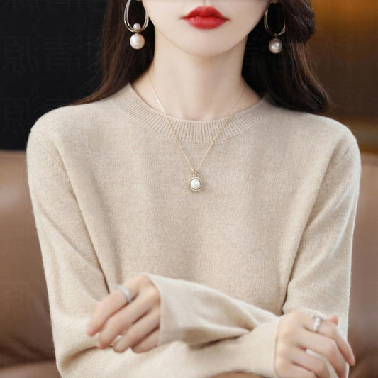 Round-neck long-sleeved pullover knitted sweater