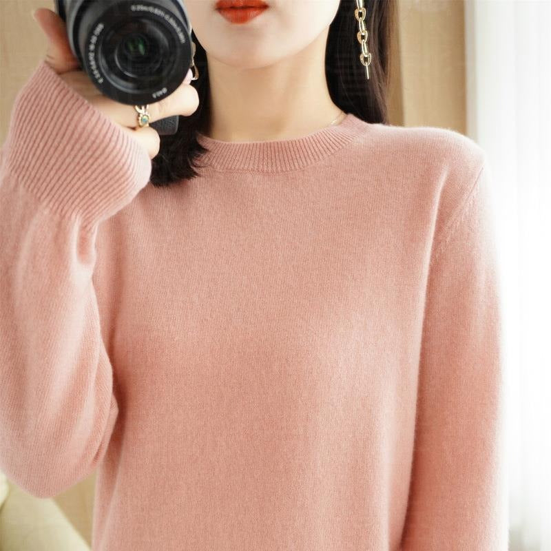 Round-neck long-sleeved pullover knitted sweater