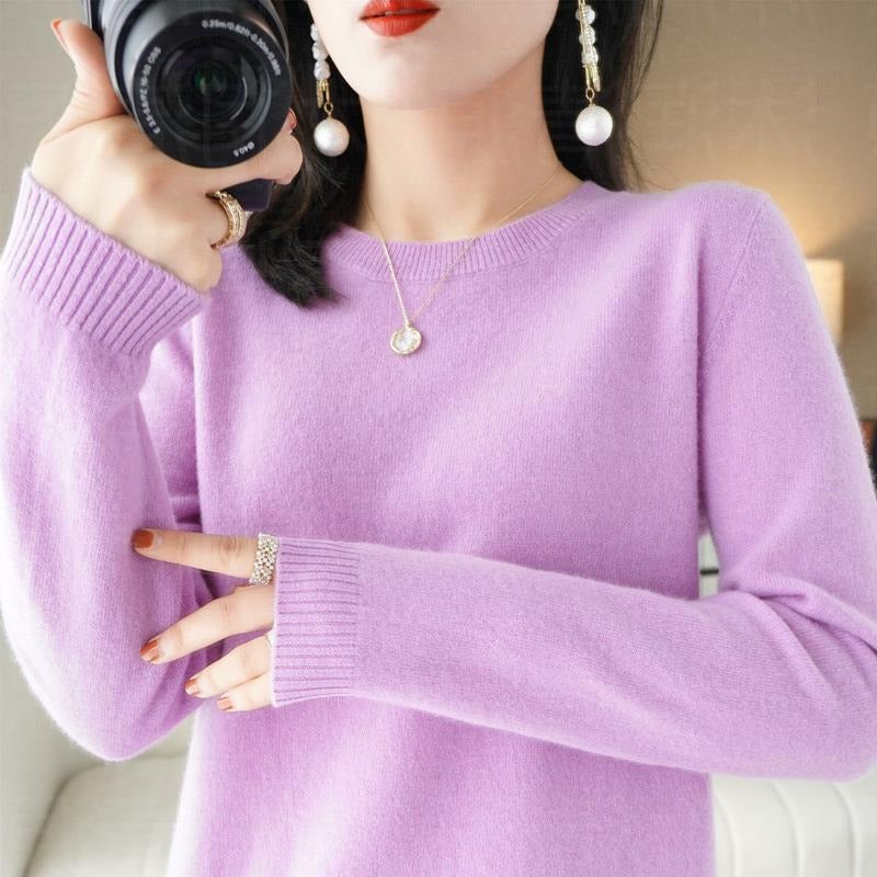 Round-neck long-sleeved pullover knitted sweater