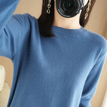 Round-neck long-sleeved pullover knitted sweater