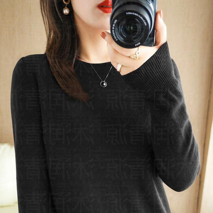 Round-neck long-sleeved pullover knitted sweater