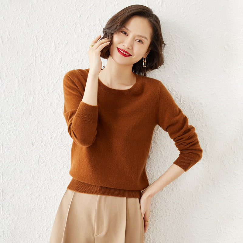 Round-neck long-sleeved pullover knitted sweater