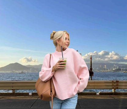 Round-neck loose-fitting pullover long-sleeve