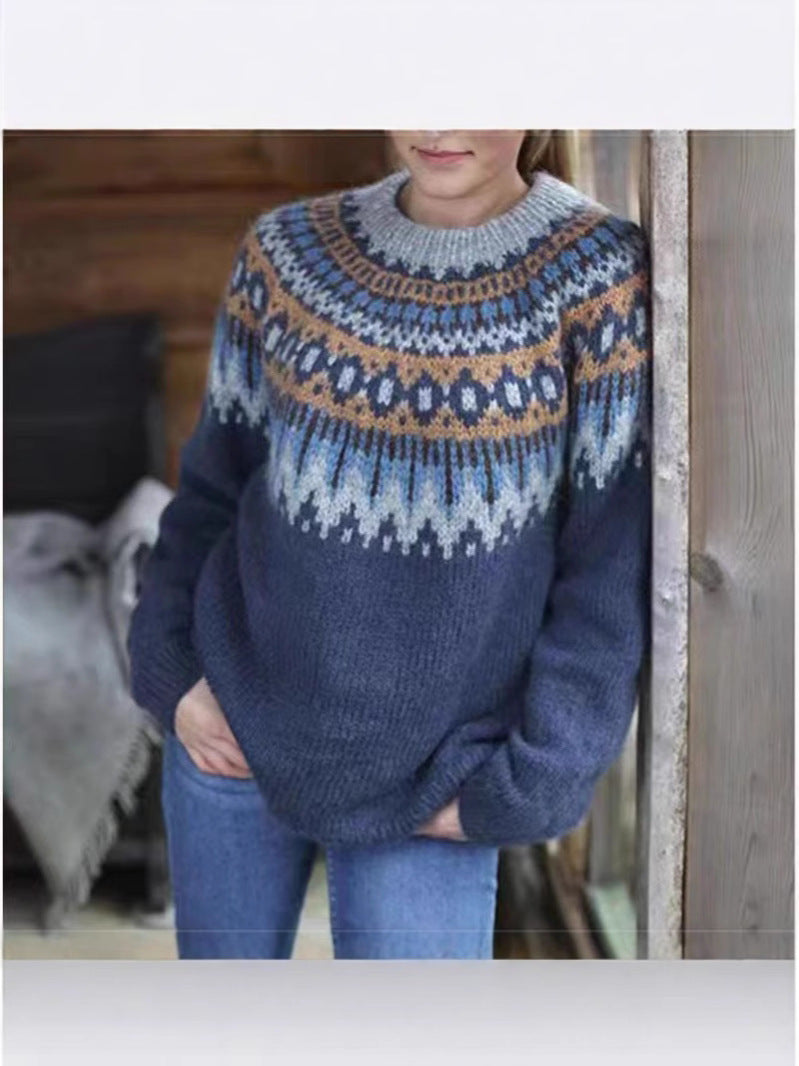 Round-neck multi-color sweater