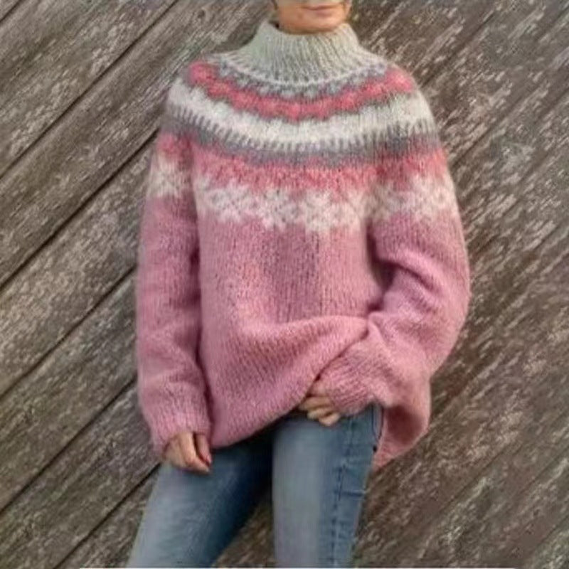 Round-neck multi-color sweater