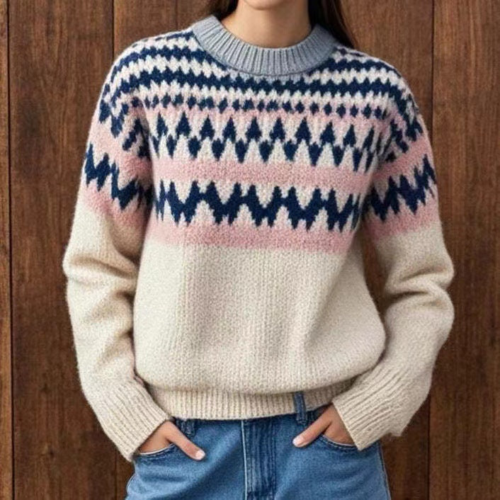 Round-neck multi-color sweater