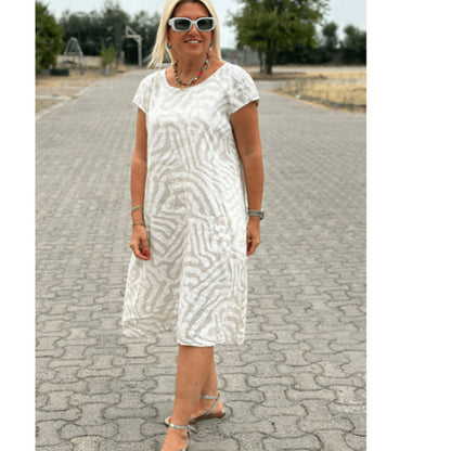 Round Neck Plus Size Vacation Style Bohemian Geometric Floral Dress