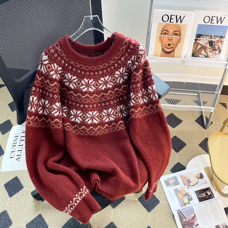 Round Neck Pullover Sweater Loose Winter Top