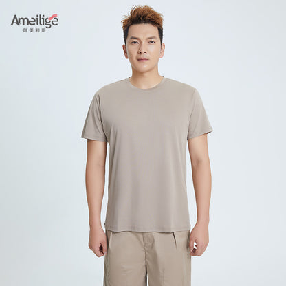 Round Neck Pure Cotton T-shirt Men's Top Base Shirt