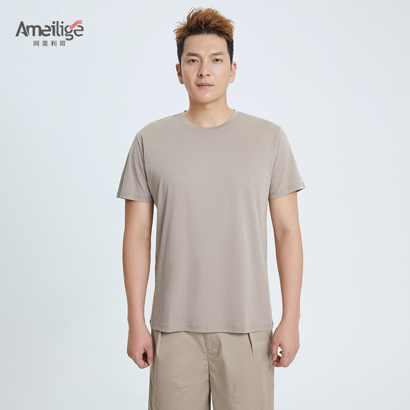Round Neck Pure Cotton T-shirt Men's Top Base Shirt