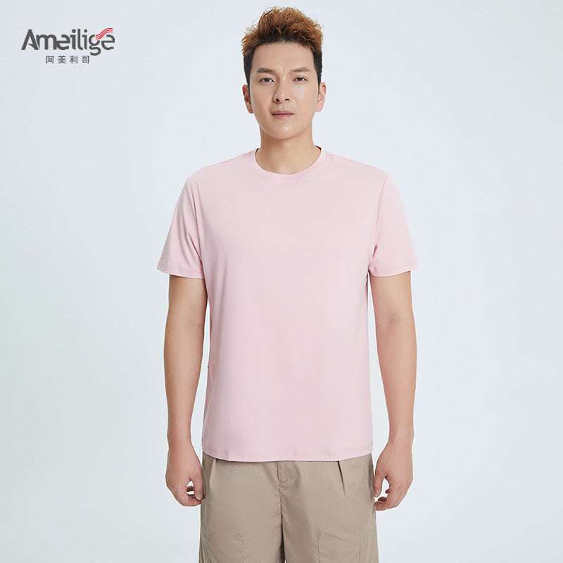 Round Neck Pure Cotton T-shirt Men's Top Base Shirt