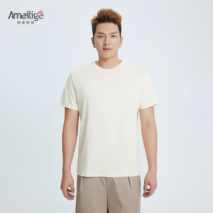 Round Neck Pure Cotton T-shirt Men's Top Base Shirt