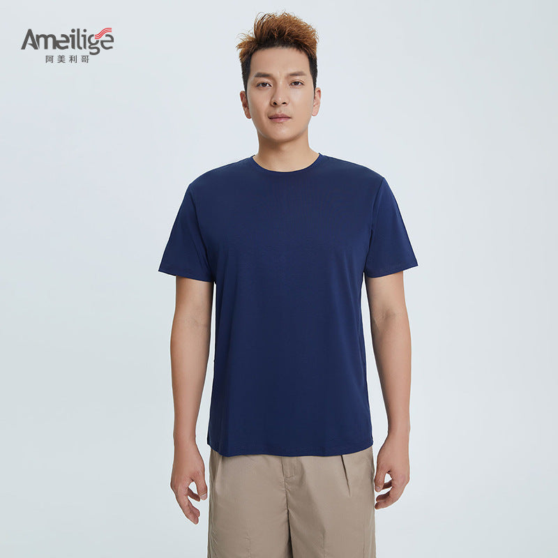 Round Neck Pure Cotton T-shirt Men's Top Base Shirt