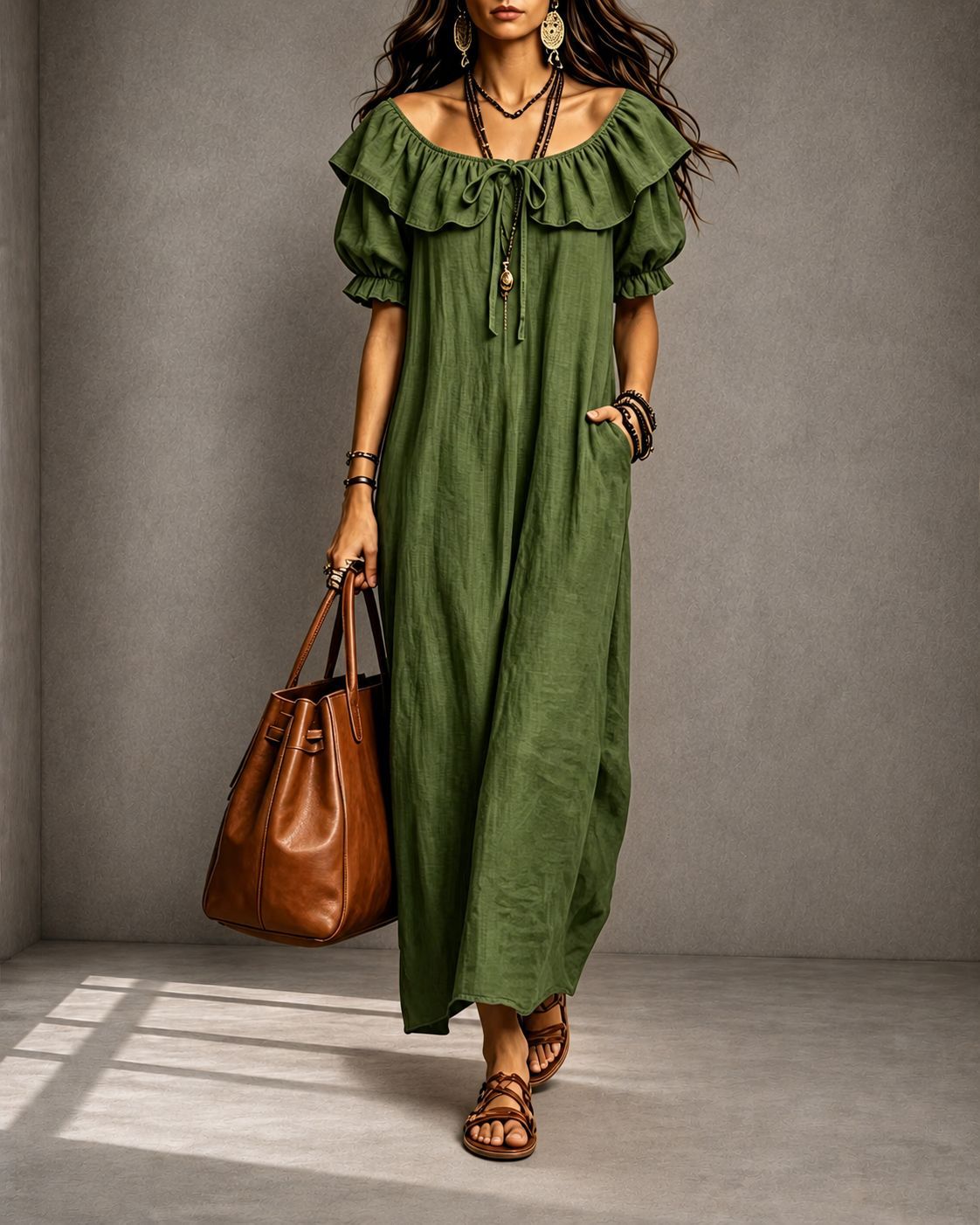 Round Neck Ruffle Casual Elegant Beach Dress